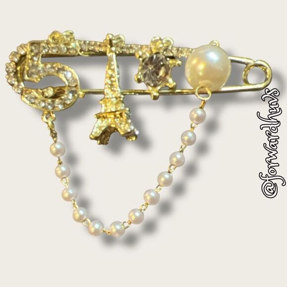 Bundle Sale 3 for $15 | Rhinestone Accent 3” Gold Tone Diaper Style Charm Pin - Picture 3 of 7